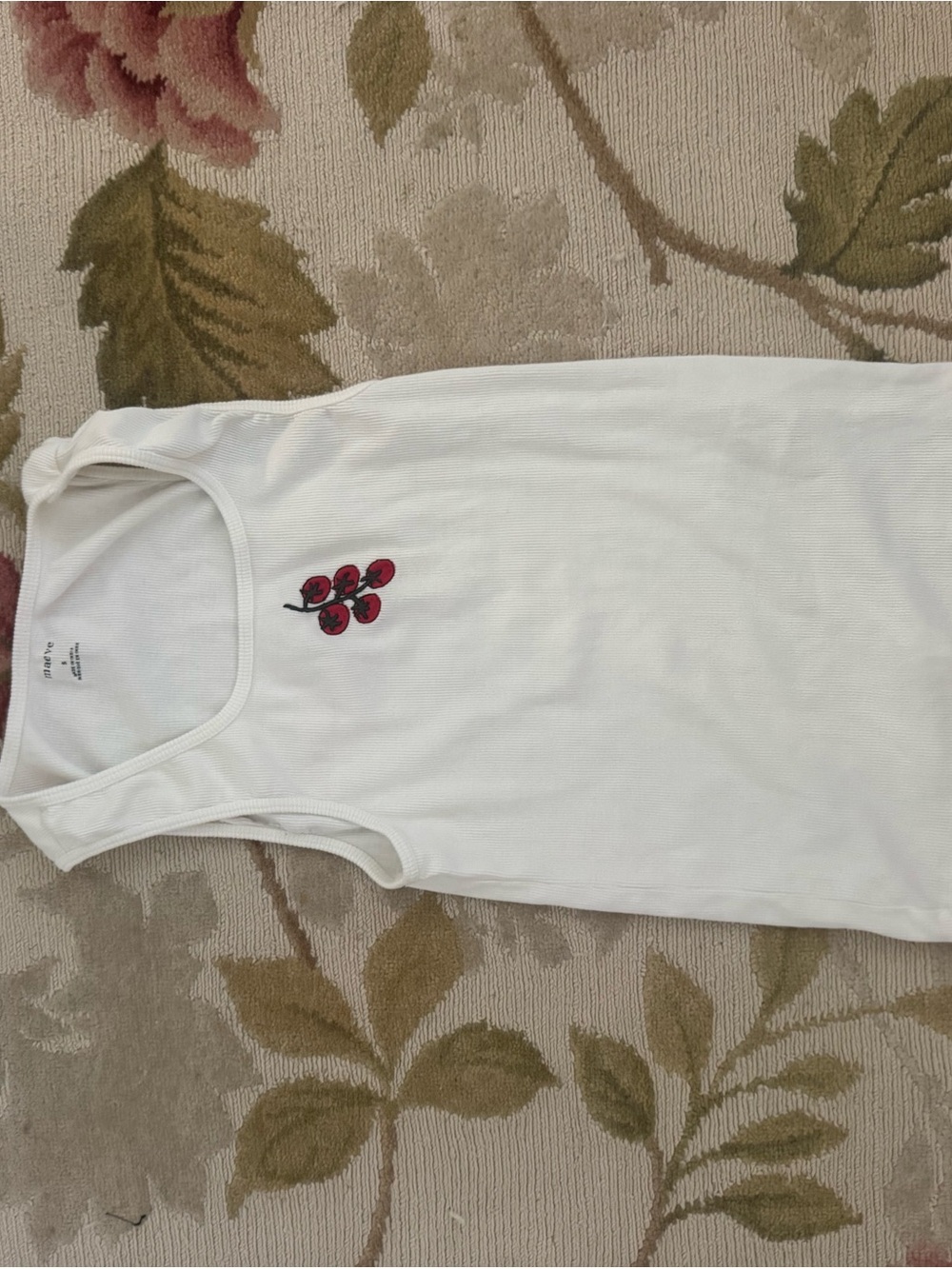 Women's White Ribbed Tank with Red tomatoes Embroidery